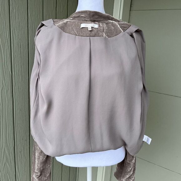 WAYF Taupe Crushed Velvet Tie-Neck Cropped Blouse Jacket Small - Picture 5 of 10